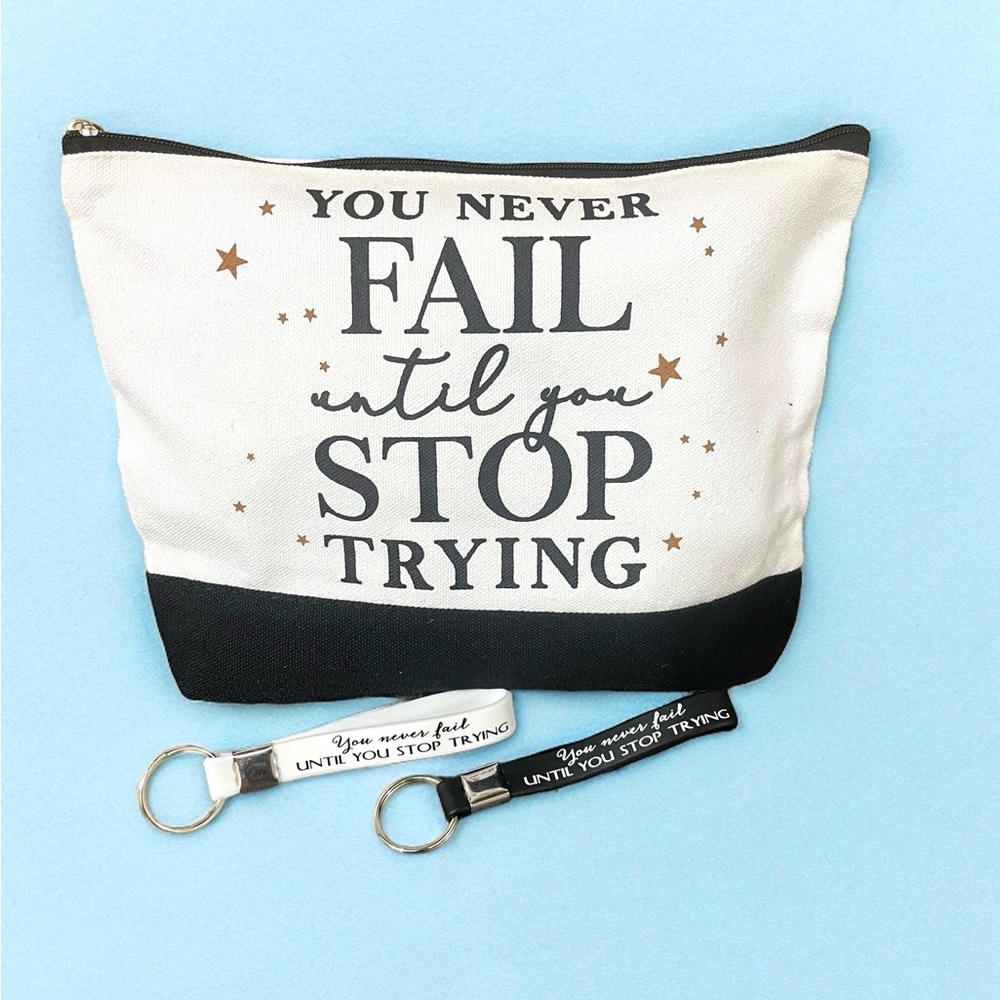 Never Stop Trying Cosmetics Case with Keychain Set